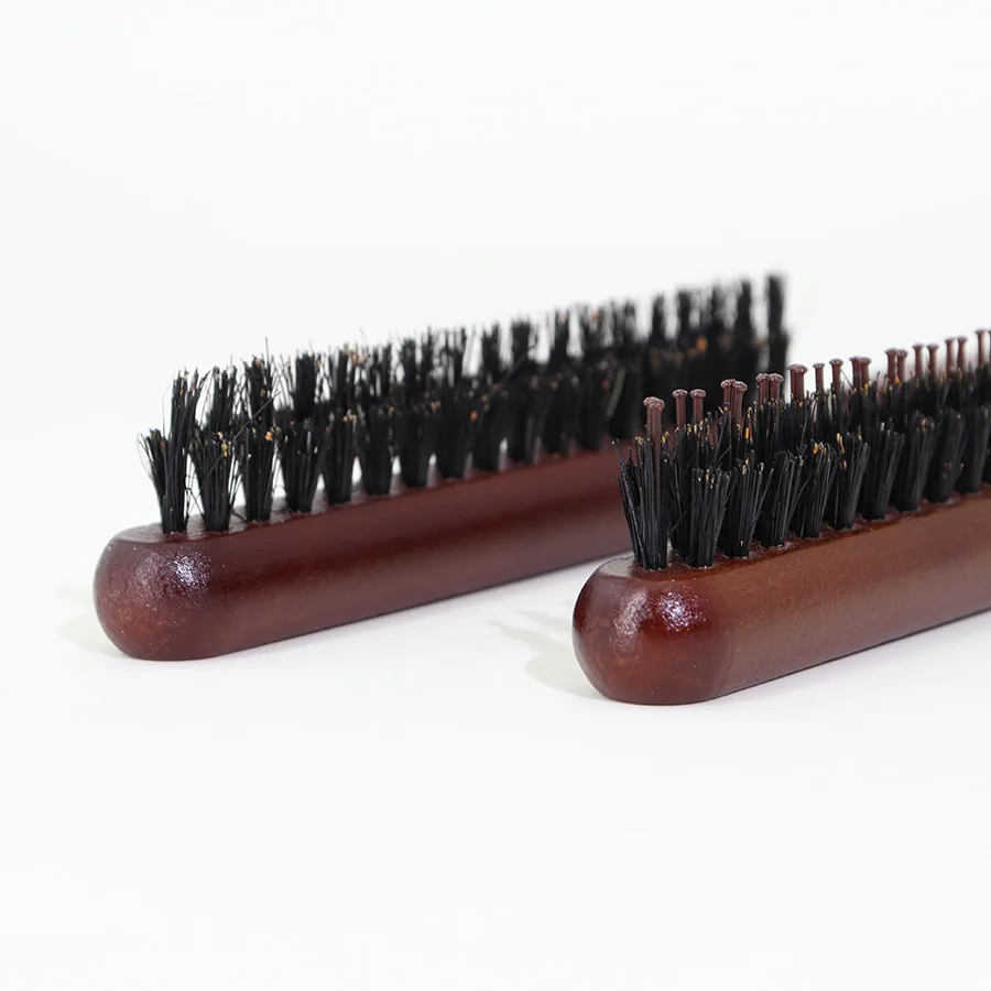Custom Logo Wood Handle Teasing Hair Brush Salon Hairstyling Comb 3 Rows Nylon Bristles Teasing Hair Brush