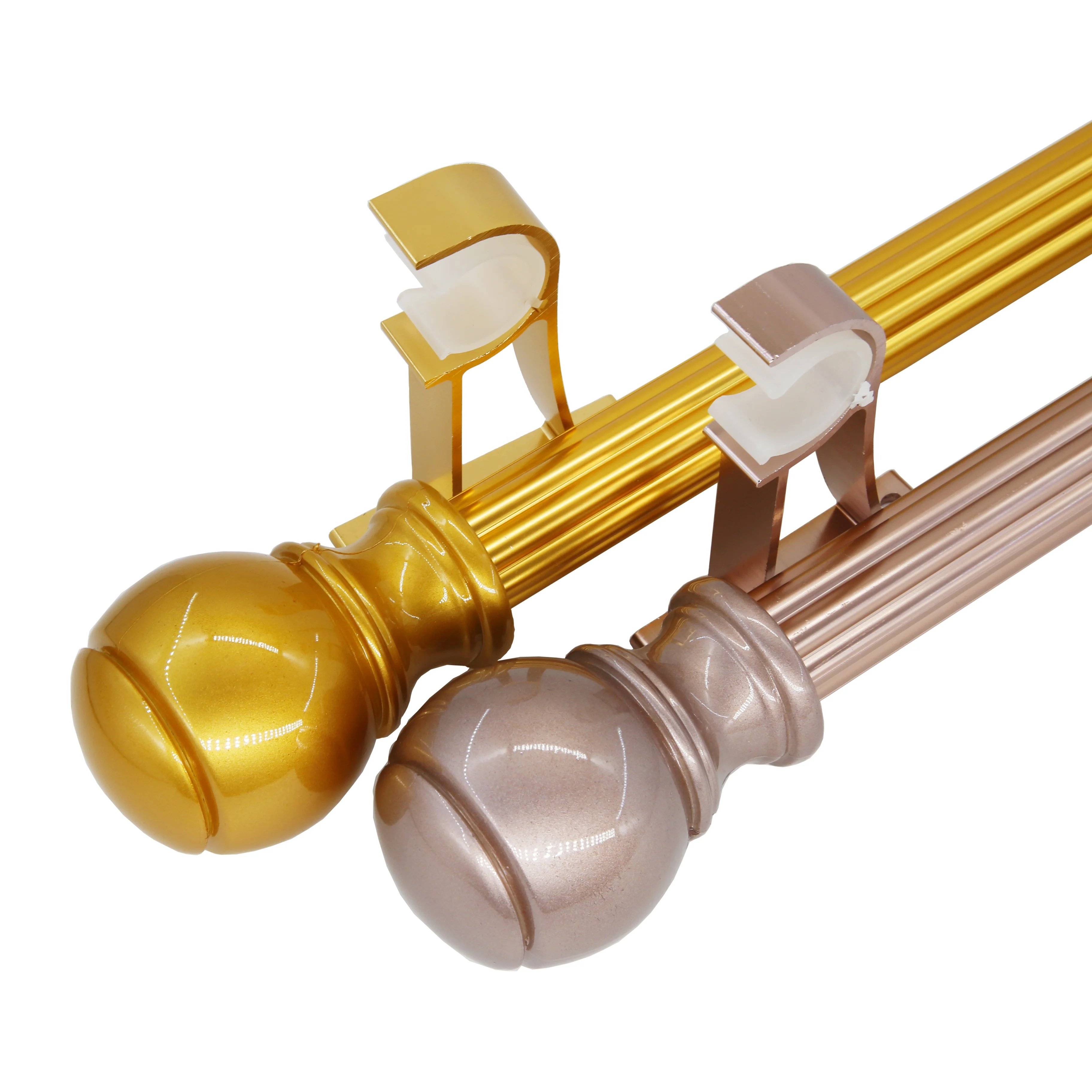 Aluminum Curtain Rod Sets Accessories Double Rod Brackets Nickel Champagne Embossed Round 28mm 32mm Pole Curtain Rod Wholesale