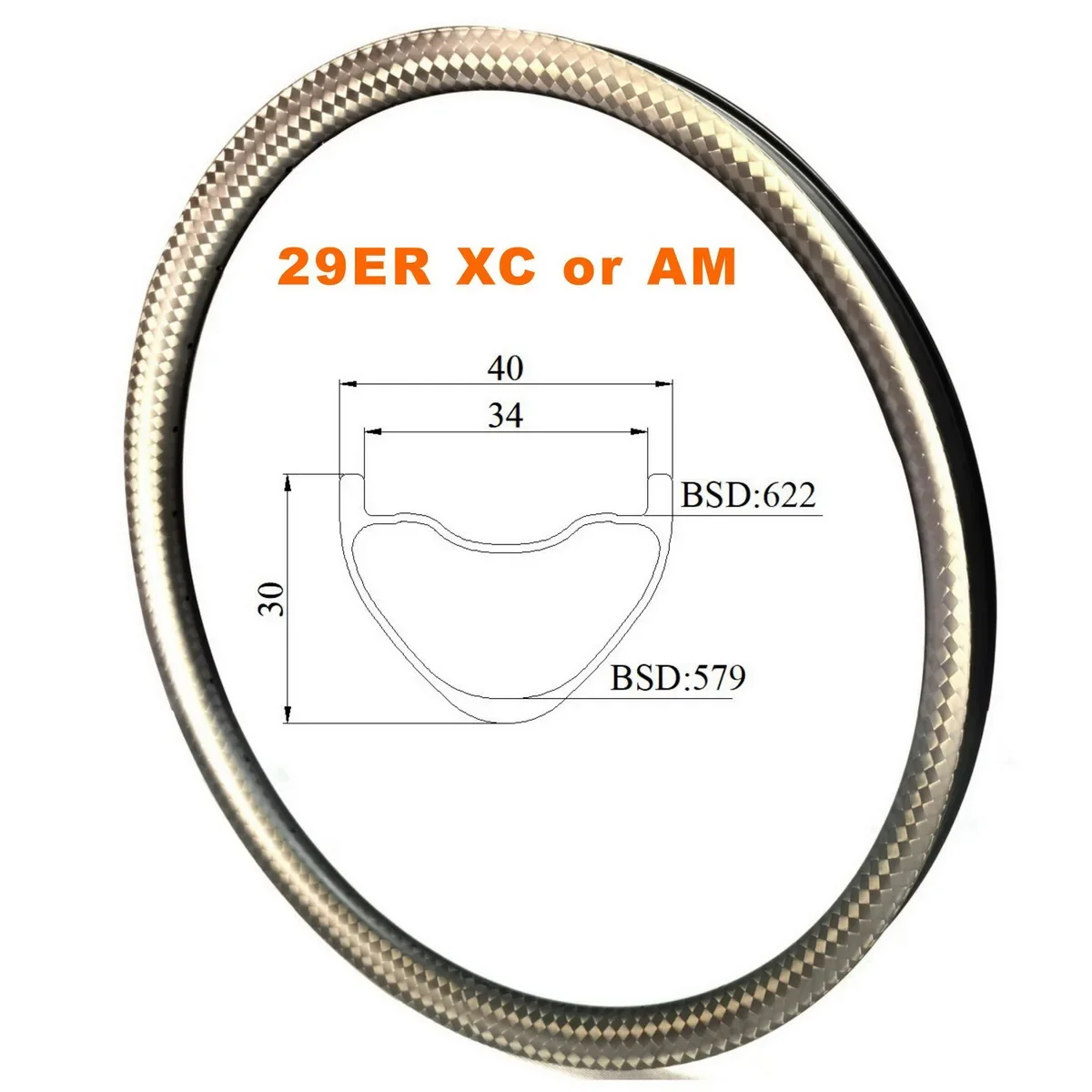 29ER Bike MTB Carbon Fiber Rims Tubeless 40mm Width 30mm Profie UD 3K 12K Customized All Mountain Bicycle Racing Wheels