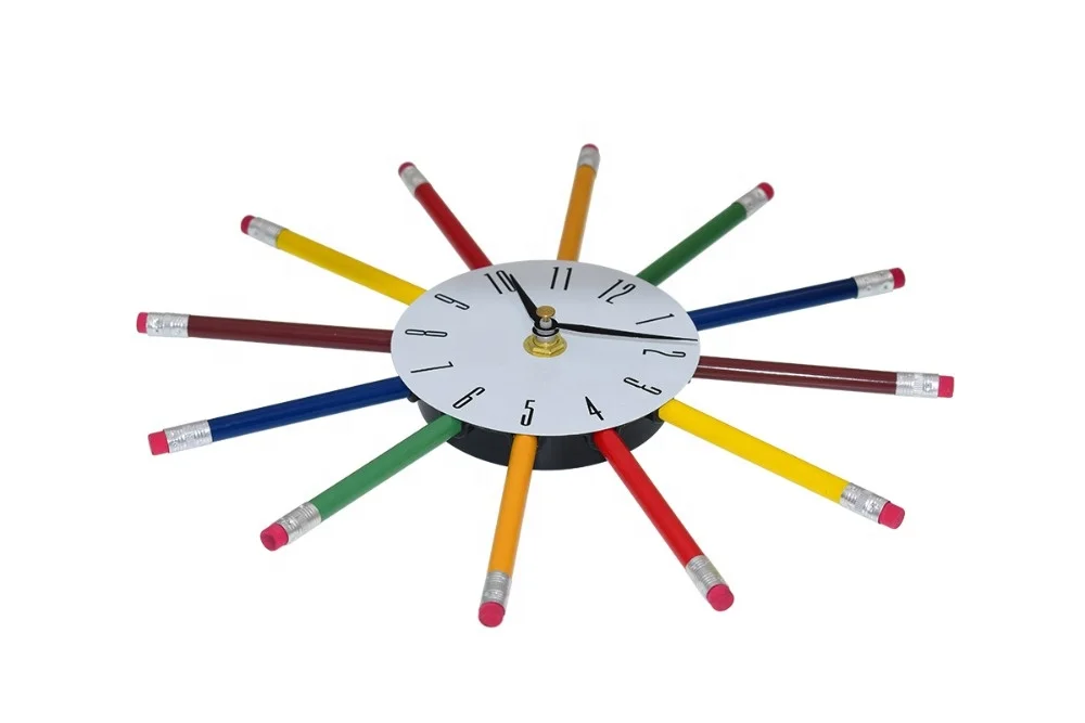 creative Colorful Pen wall Clock 3D Art Wall Clocks Wholesale From China
