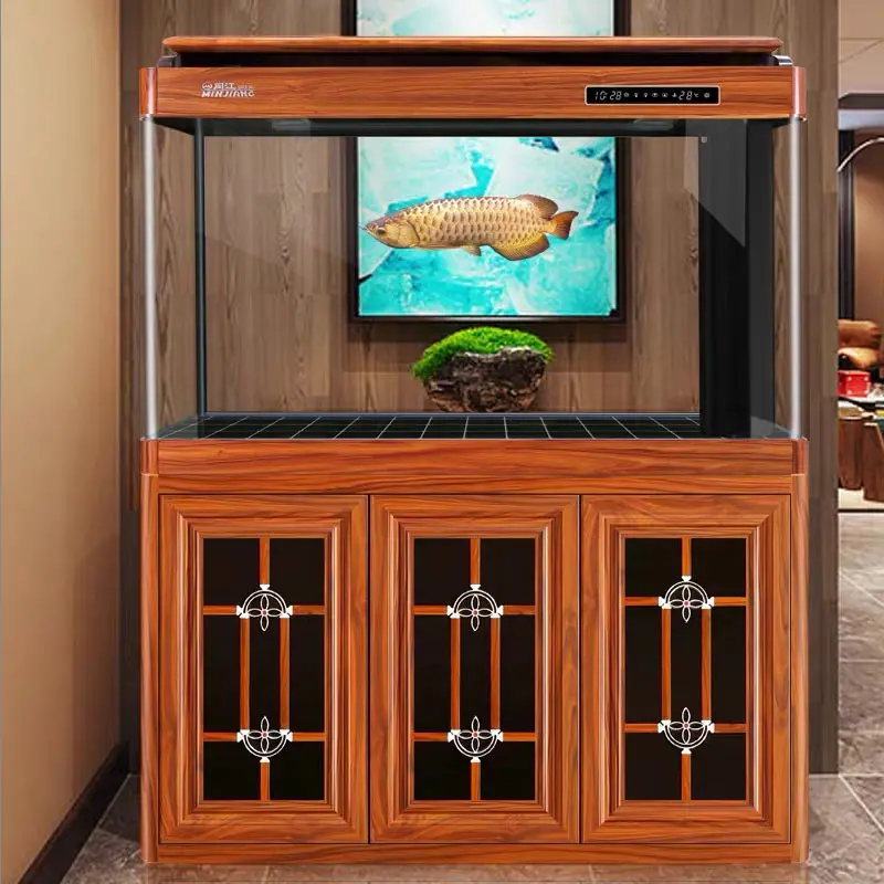 Minjiang large living room household hot curved arc Landing dragon water free ecological fish tank