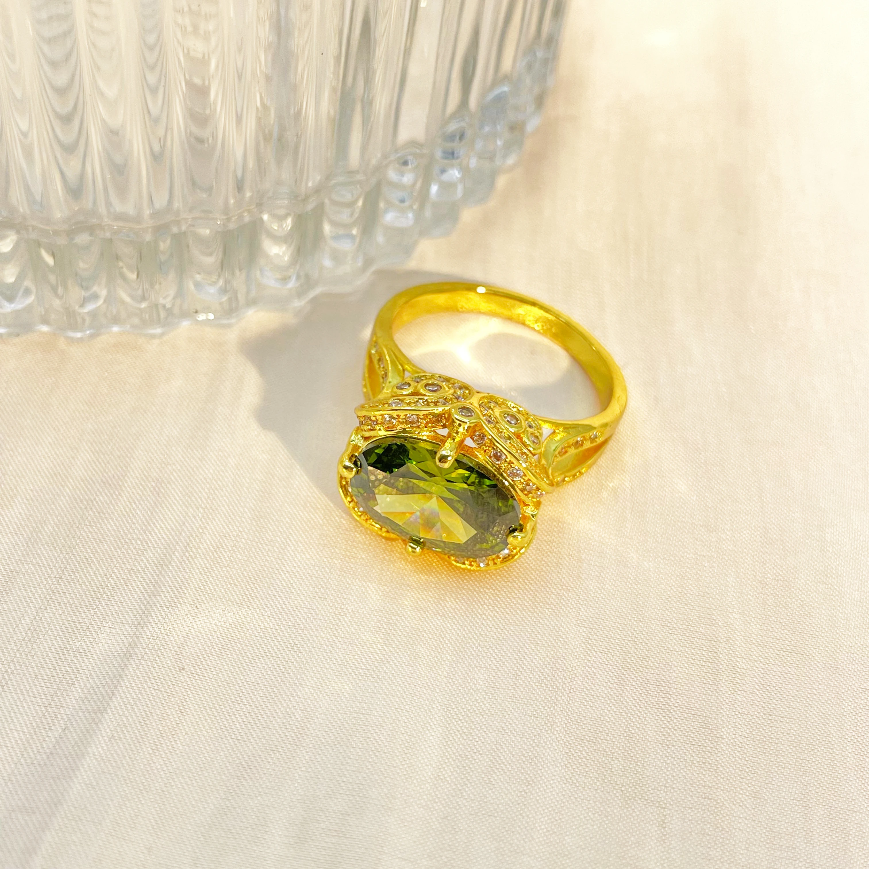 NATUNA Fine Customized Wedding Green Zircon Necklace Earrings Designer 18k Gold Emerald Jewelry Sets