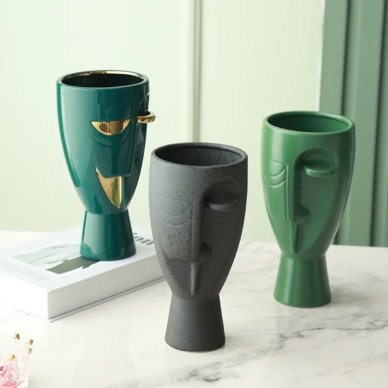 ART Nordic design ins wind soft decoration face art vase living room flower arrangement ceramic floral furnishings home soft dec