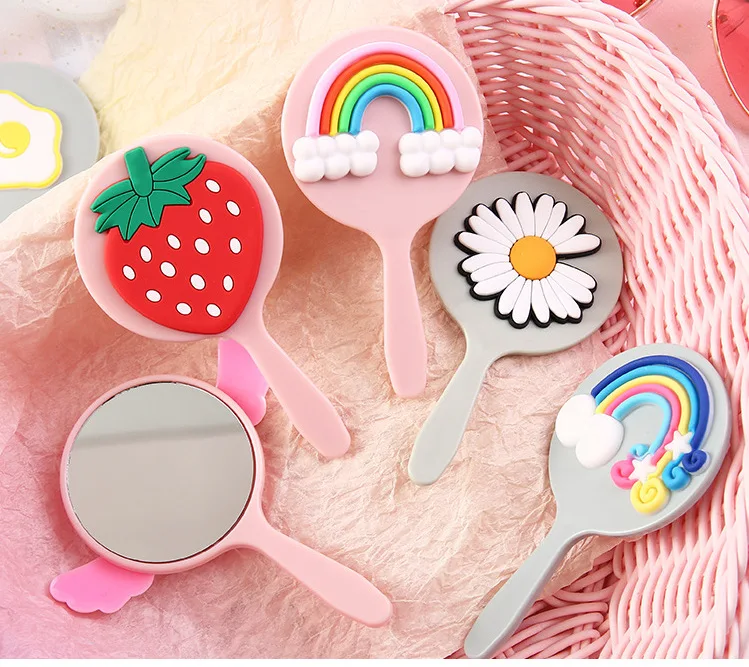 Mini cartoon portable makeup mirror cute travel single sided handheld vanity mirror