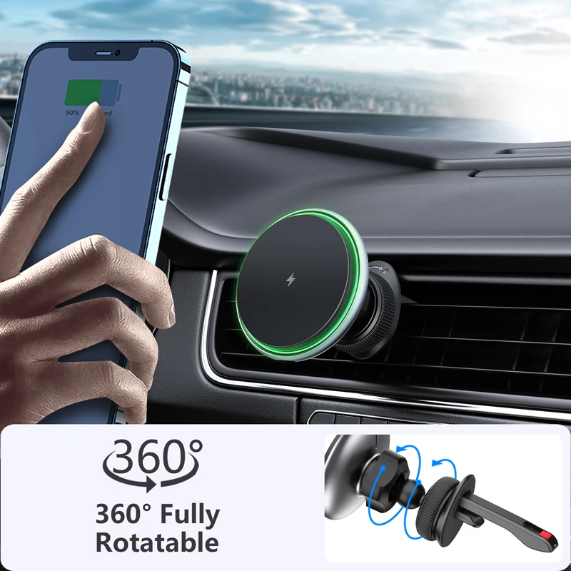Wholesale 15W Qi Fast Wireless Charging Air Vent Magnet Mount Magsafing Magnetic Car Phone Holder for IPhone 13 14 Pro Max