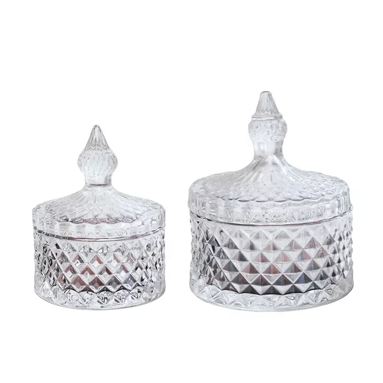 Glass Candle Jar Crystal Jar Diamond Shape Candy Jar Luxury Storage Bottles & Cover Giveaways Transparent Glass Holder With Lid