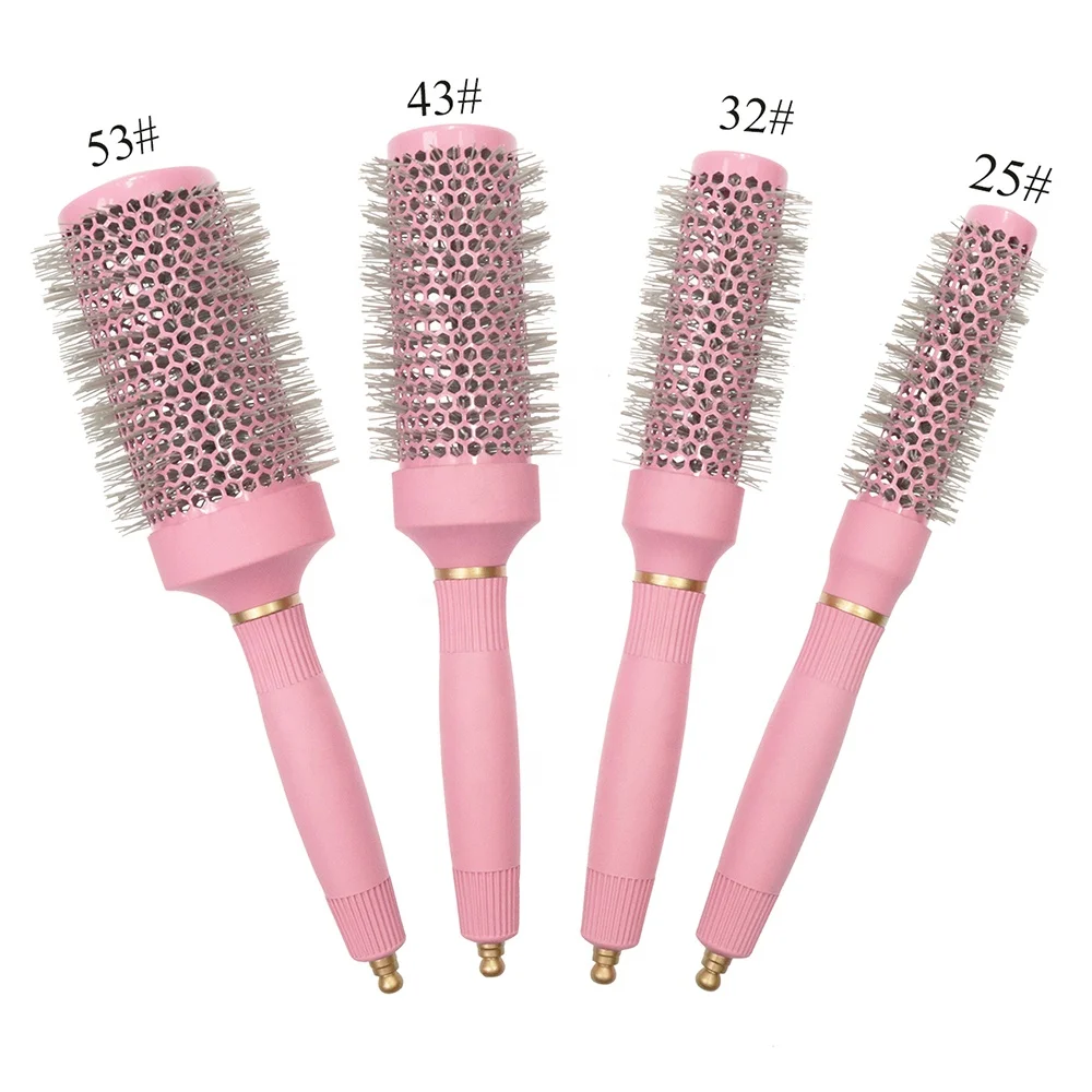 Salon High Temperature Resistance Ceramic Aluminum Round Roll Comb Bristle Fluffy Curling Styling Curly Hair Comb