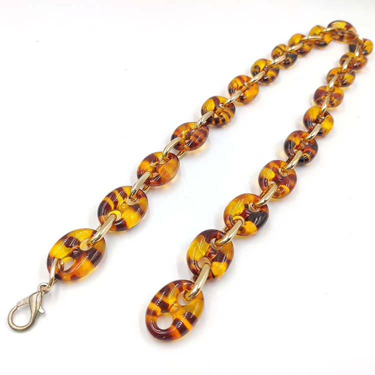 CH2412 Plastic Acrylic Special Buckles Link Chain Acryl Resin Purse Chains Wholesale Tortoise Acrylic Chunky Chain