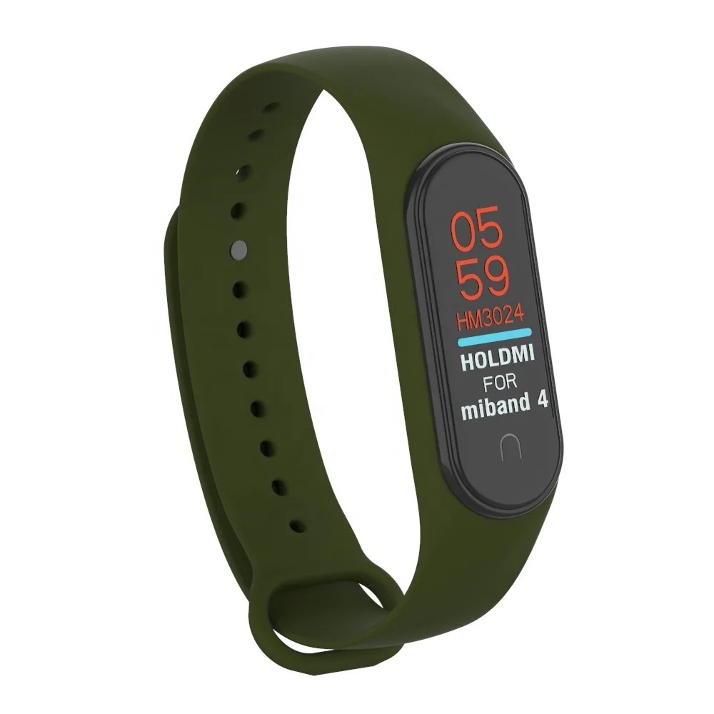 HOLDMI 430222 series olive green color silicone watch belt band compatible for mi band 3 and 4