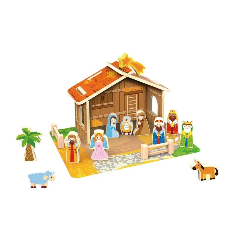 Wooden Doll House with Accessories Nativity Scene Toy Miniature Christmas Gift Toys for Kids
