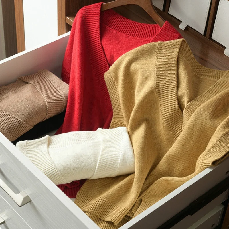 Женский трикотажный жилет, однотонный Свободный жилет из чистого кашемира с коротким рукавом «летучая мышь» и V-образным вырезом, 2020