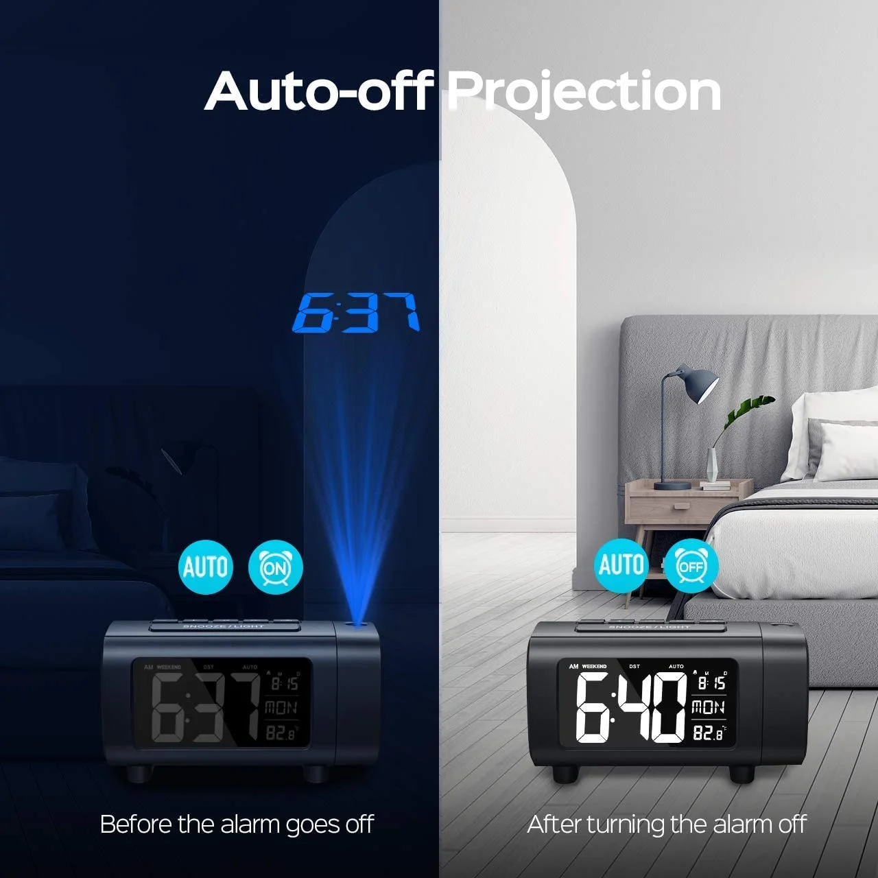 9-Min Snooze Kids Top Seller Digital Sunrise Alarm Clock with Radio and Projector