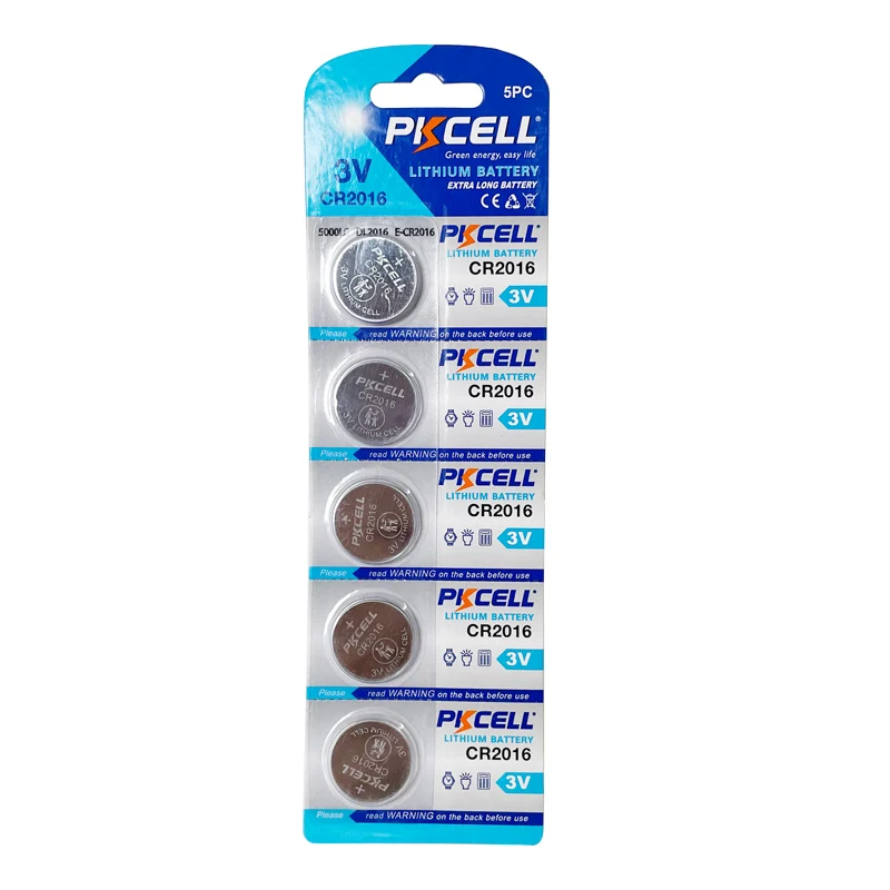 OEM accepted pkcell high quality cr2016 3v 75mah lithium button cell battery for watch