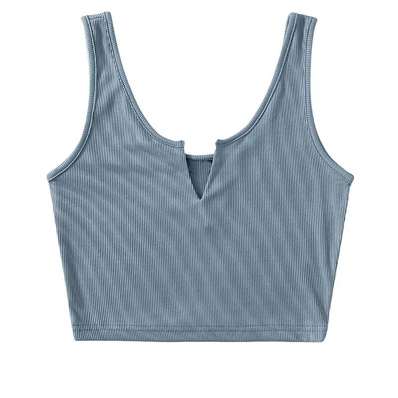 Летняя женская трикотажная Укороченная рубашка без рукавов с вырезами на шее