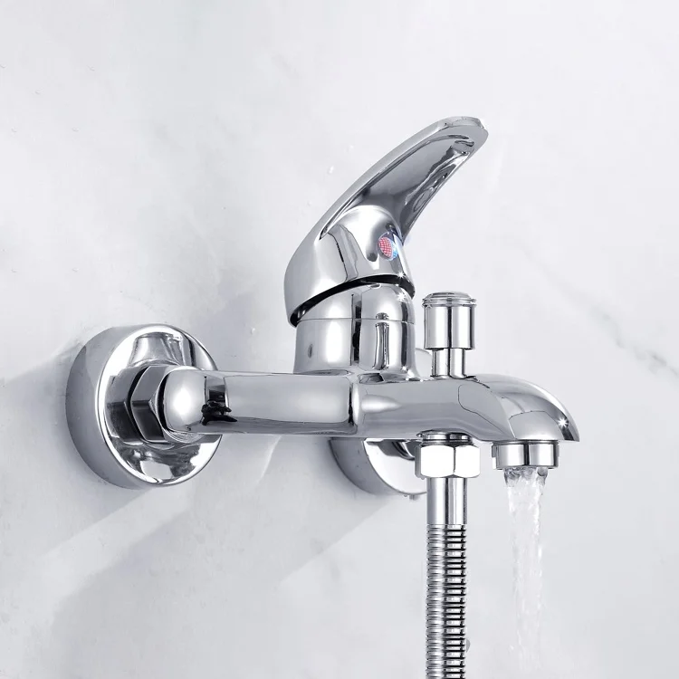 Single lever chrome finish brass shower faucet wall mounted bath mixer tap