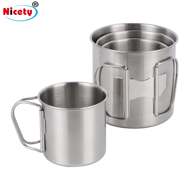 Camping cups metal for hiking outdoor stainless steel cups beer mugs with handle portable camping water cups for picnic