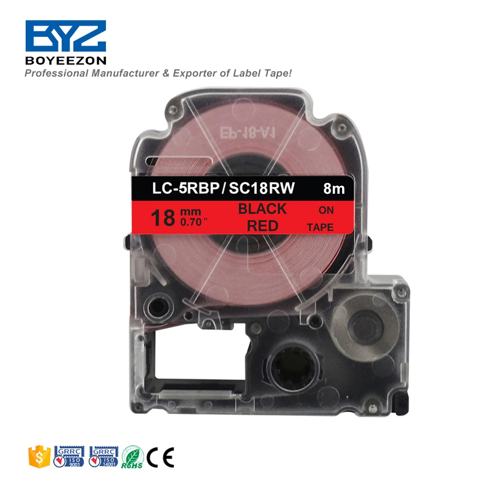 good quality LC-5RBP/SC18RW 18mm*8m label cassette Black on Red Compatible Epson & King Jim Label Tape
