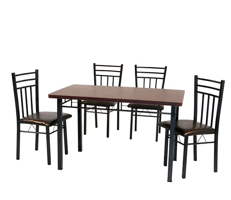 2019 new style dining table set 4 chairs set wooden table top with metal leg furniture for home-restaurant