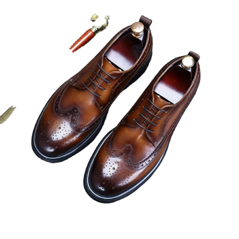 Боллок с круглой головкой. Британская деловая обувь из натуральной кожи. Большая головка поднимает толстое дно. Туфли дерби