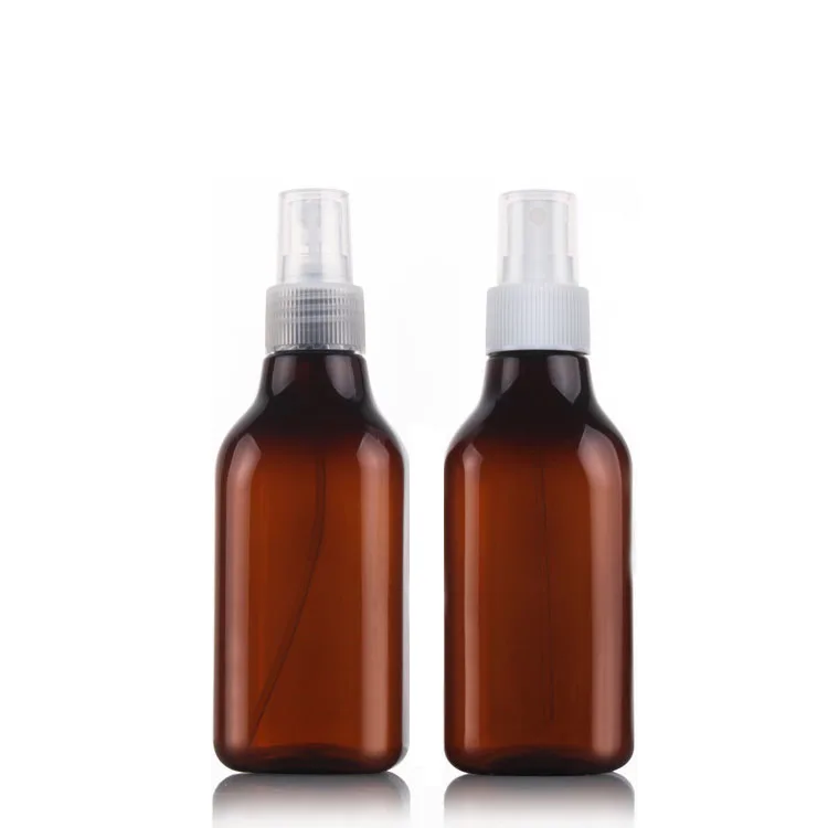 Hot Sale 200Ml Amber Pet Plastic Square Cosmetic Spray Pump Bottle With Plastic Spray