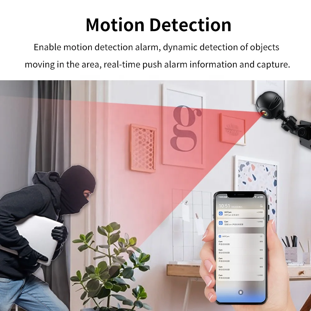 Portable Security Camera with Motion Detection and Local Storage for Office Monitoring Pet Monitoring Camera