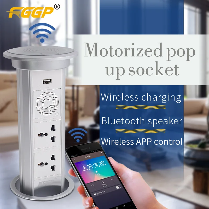 Kitchen Intelligent smart Motorized Auto Pop up Tabletop Countertop Universal USB Power Socket with Speaker wifi