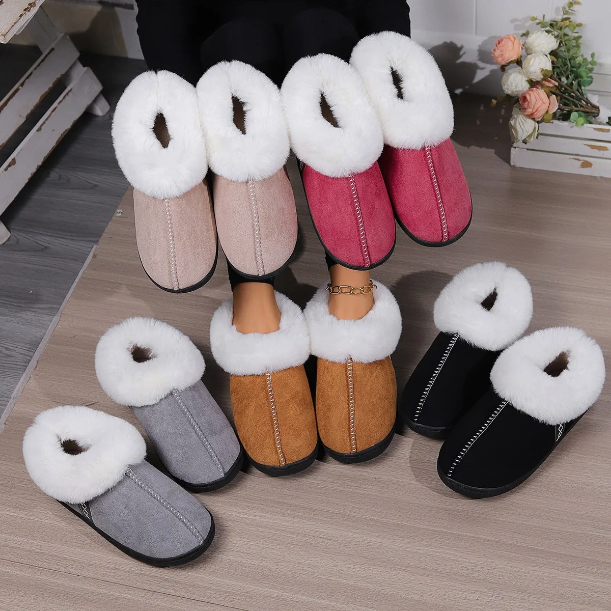 Customized Logo 2023 Winter Plush Sneaker Slippers Indoor Slides Funny Slippers  for Men women