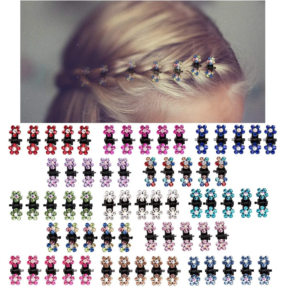 Lovely Rhinestone Color Flower Mini Plastic No-Slip Grip Jaw Glitter Teeth Clips Hairpins Claw Clips Hair Accessories For Women