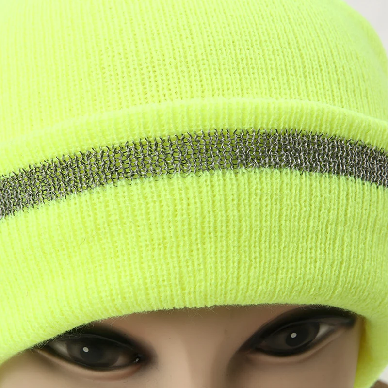 Fluorescent Reflective Stripe Knitted Hat Fashion Acrylic Knitted Reflective Warm Hat Warm Knitted Cold Cap