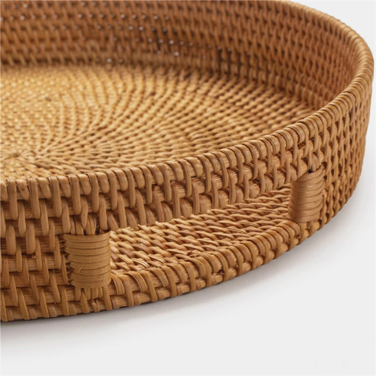 Rattan Tea Tray Set Cane Food Oval Round Bread Table Fruit Woven India Basket Wicker Bamboo Dining Coffee Large Trays Square