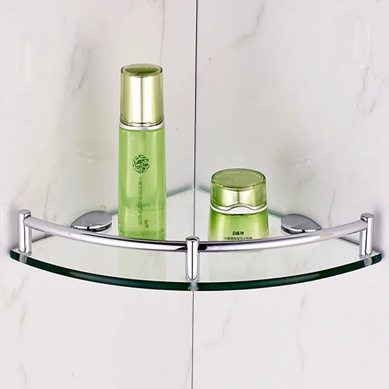 Stainless Steel Wall Mount Single Tier Bathroom Glass Corner Shelf Triangle Glass Shower Shelf