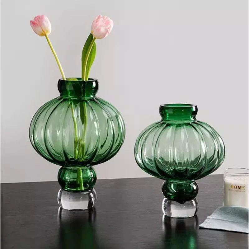 New Chinese retro Lantern Shape Glass Vase Custom Color Living Room Ornaments Home Decoration Glass Vase