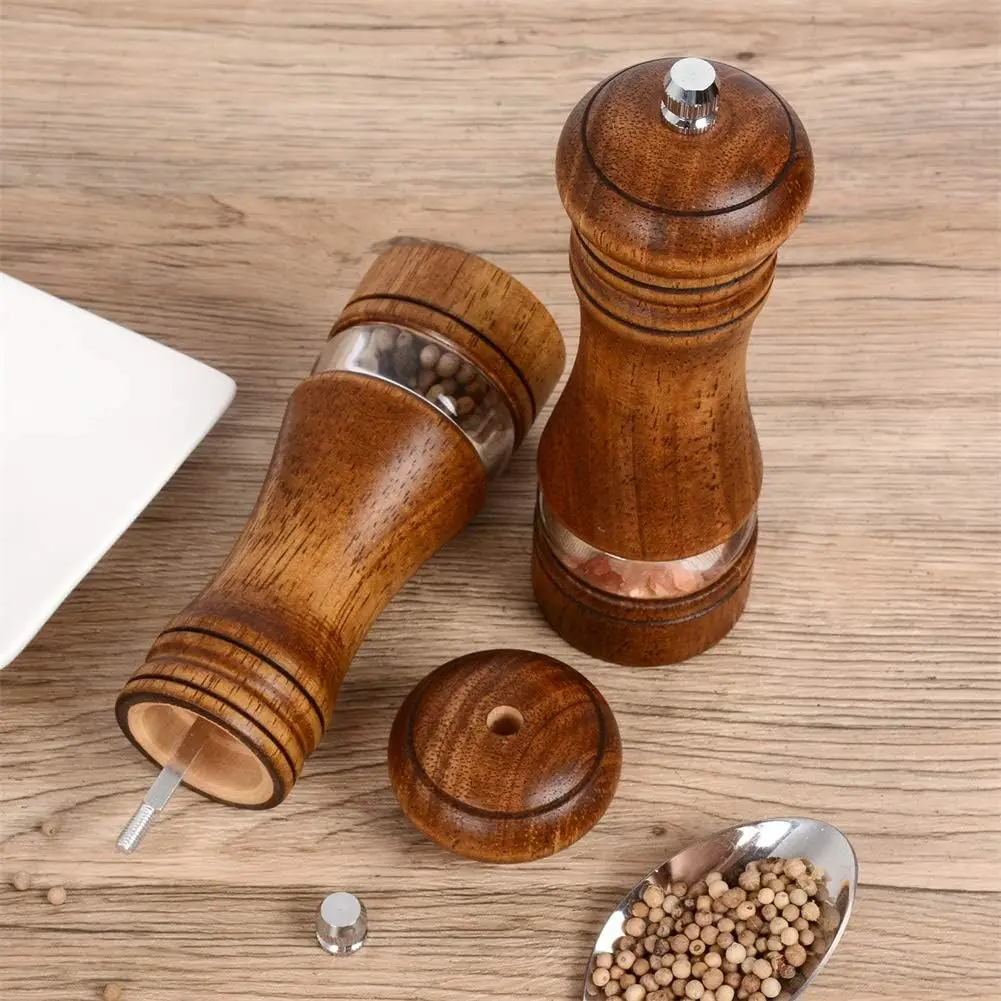 Classic Adjustable Coarseness Manual Refillable Acacia Wood Pepper Mill Shaker Wooden Salt And Pepper Grinder Set