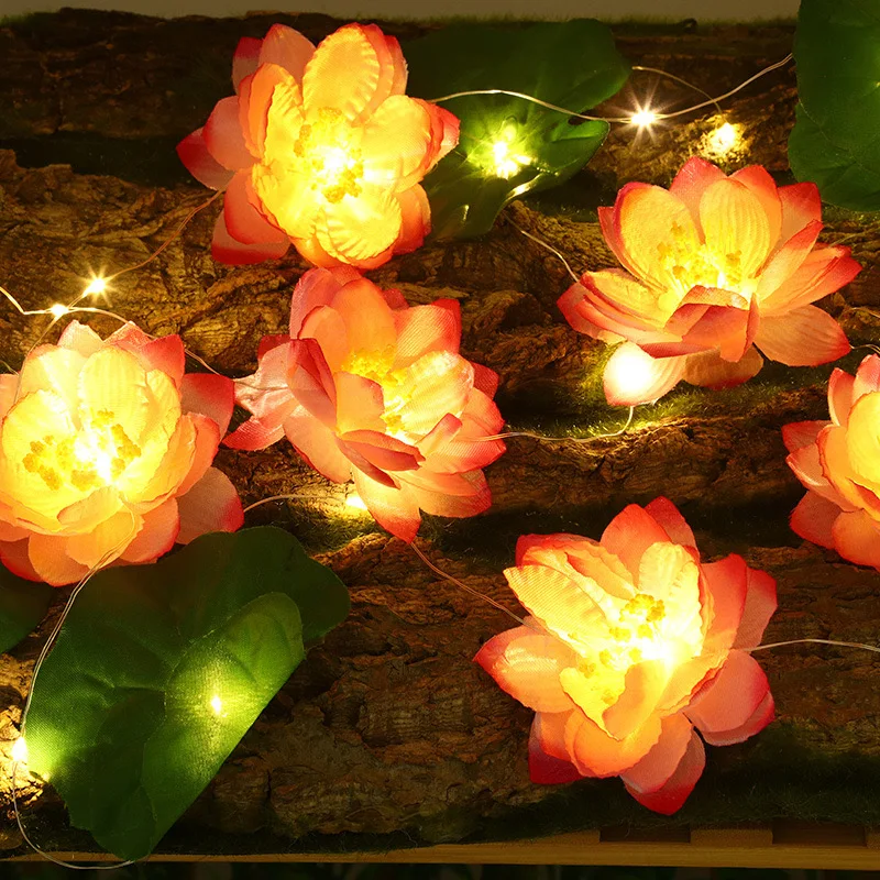 Led Vivid Lotus Flower String Light String For Home Garden Decoration Holiday Party Event Indoor Outdoor Decor