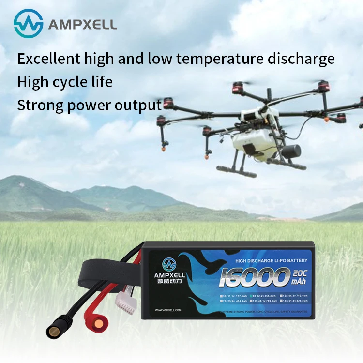 AMPXELL OEM/ODM 16000mAh 22.2V 6S 20C High Discharge Rating Smart Agriculture Drone Battery Lipo Batteries Pack