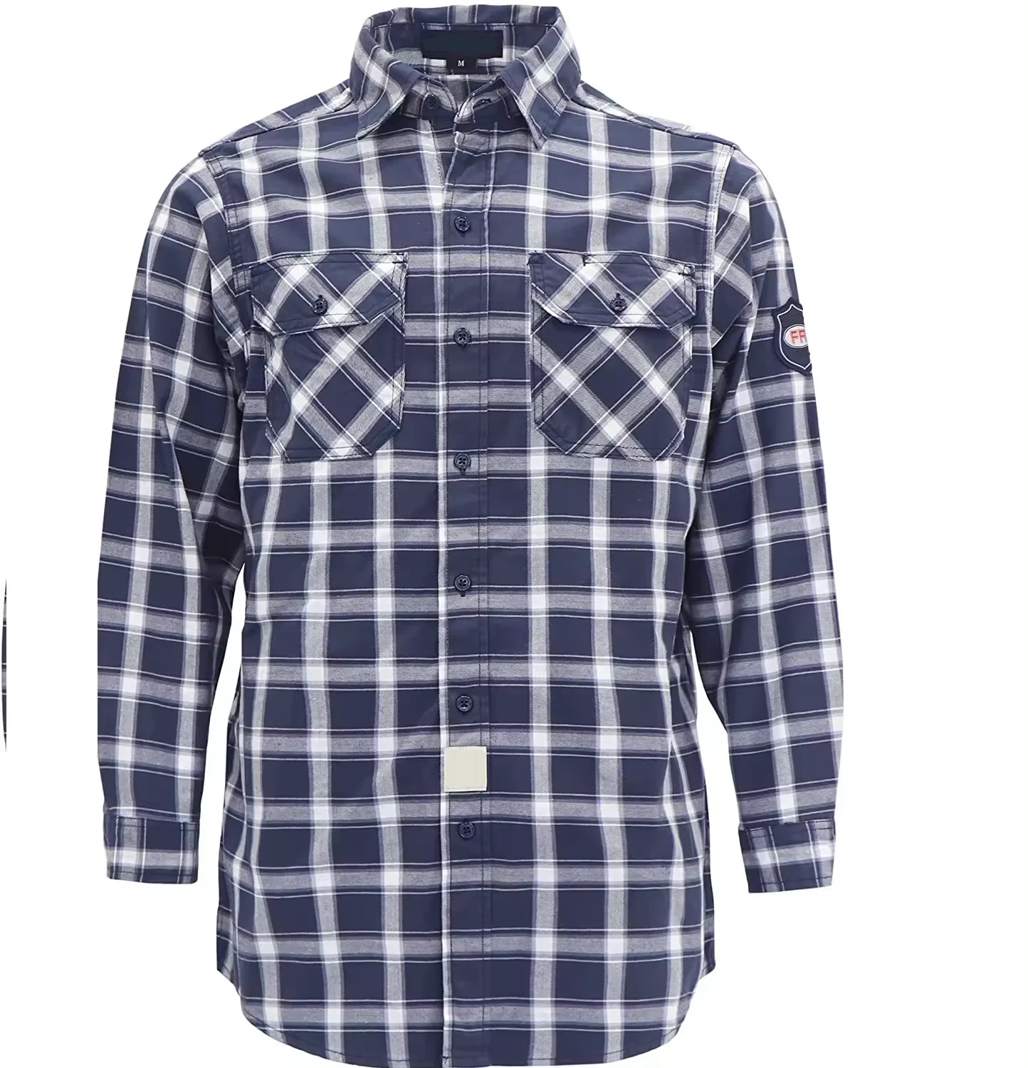 2024 Men Fire Retardant Safety Work Shirts NFPA2112/CAT2 100% Cotton Long Sleeve Plaid Flame Resistant FR Shirts For Welding
