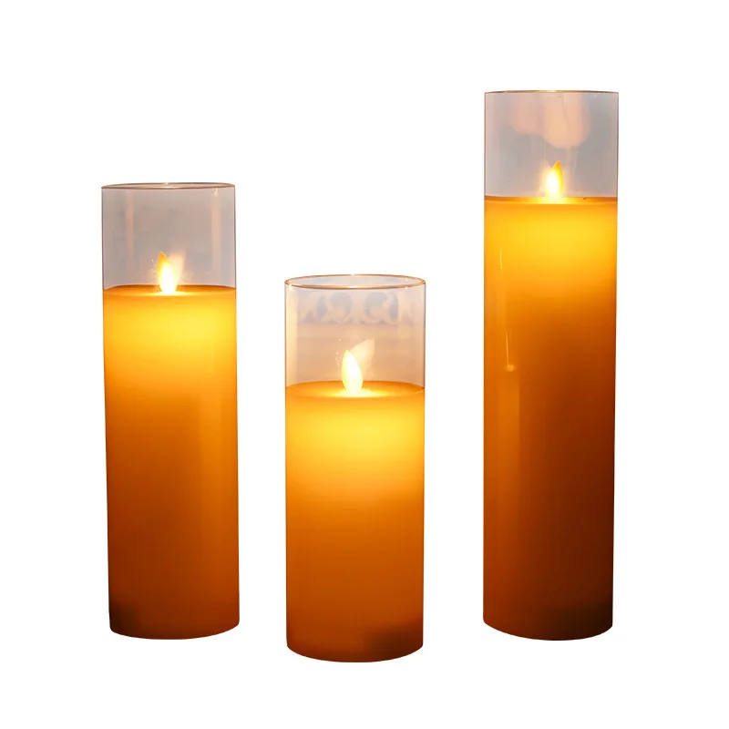 3 PCS/set Battery Operated Candles (7.5*20/25/30cm) Flameless Pillar Warm White Light Glass Shell Remote Control Timer