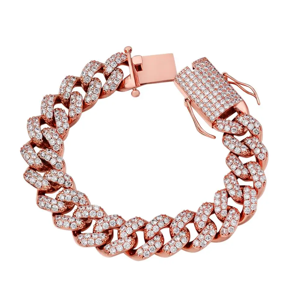 Big Heavy Hip Hop Rock Men Jewelry 925 Silver Micro Paved VVS Moissanite Cubic Zirconia 30MM Spike Cuban Link Chain Bracelets