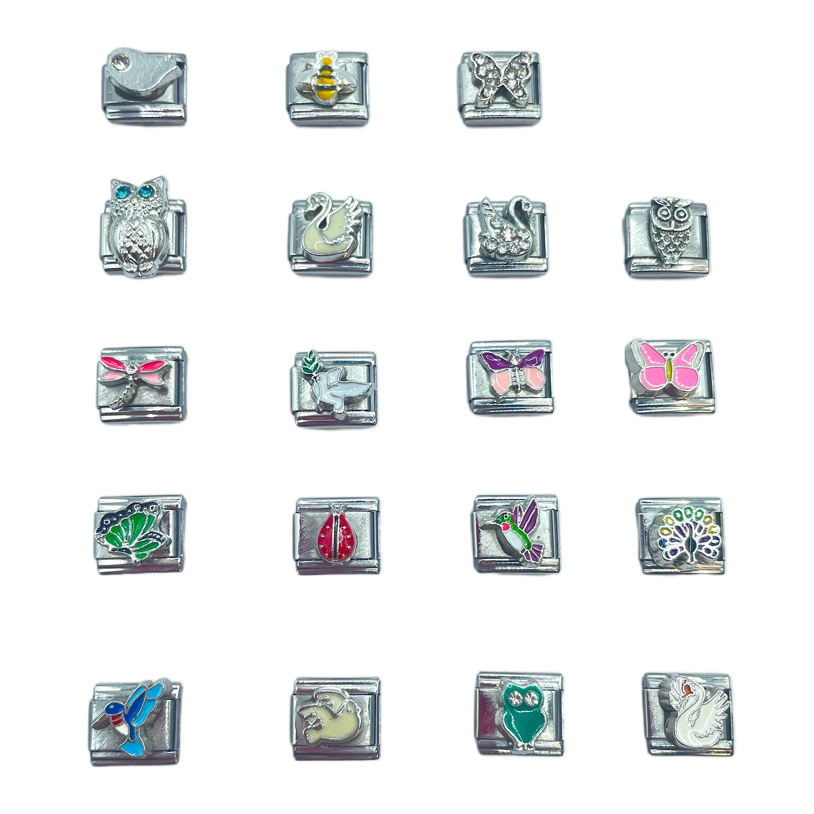 2024 DIY Personalized Shiny Classic Swan Owl 304 Stainless Steel Italian Charm Bracelet 9mm * 10mm Module