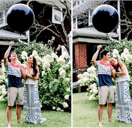 36 Inch Giant Black Gender Reveal Balloon He Or She With Pink Blue Confetti Latex Balloon For Wedding Birthday Party Decorations