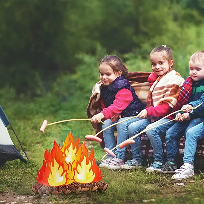 6 Set Artificial Fire Flame Paper 3D Campfire Centerpiece Cardboard Flame Torch for Campfire Party Decoration