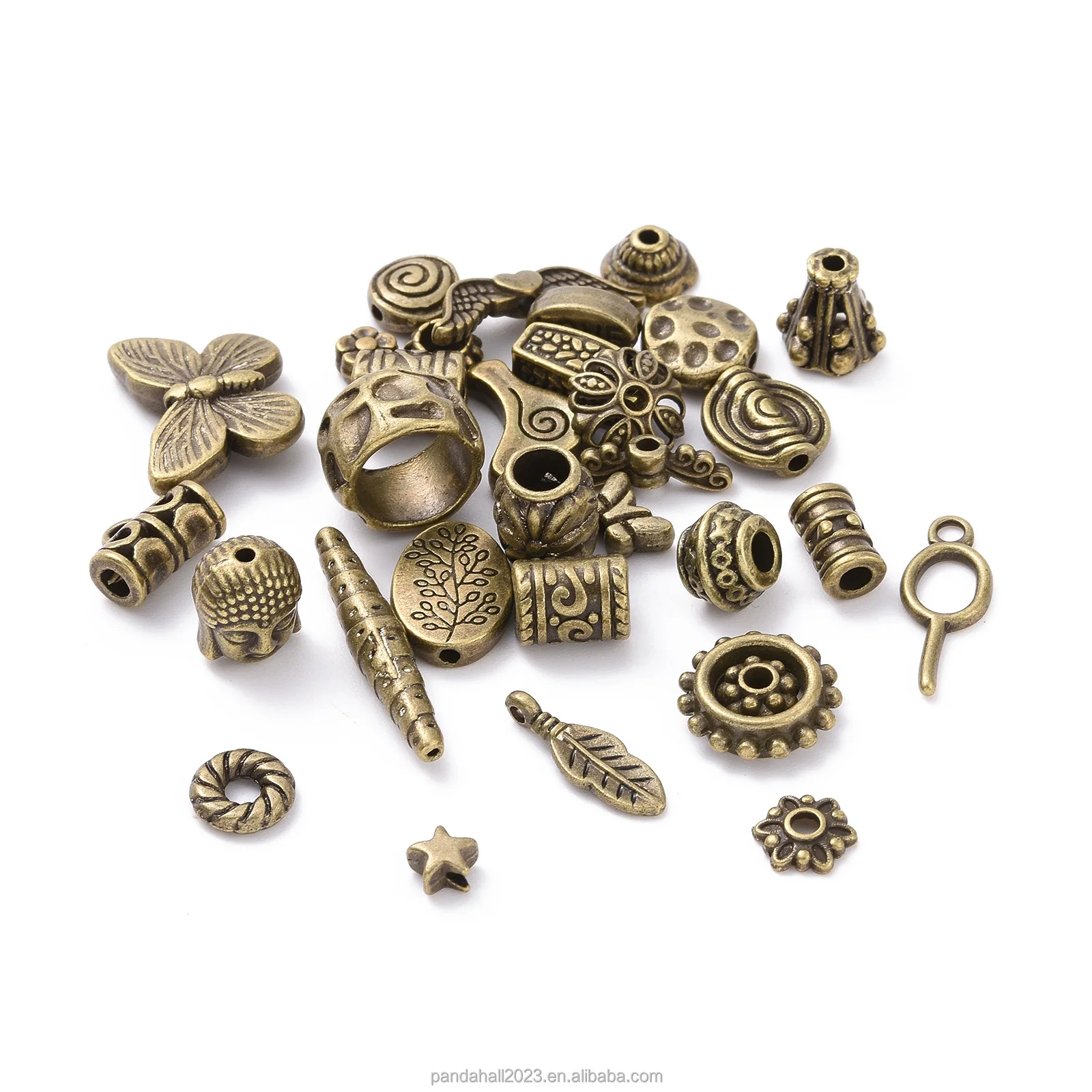 Pandahall 500g Mixed Shapes Antique Bronze Tibetan Style Alloy Beads
