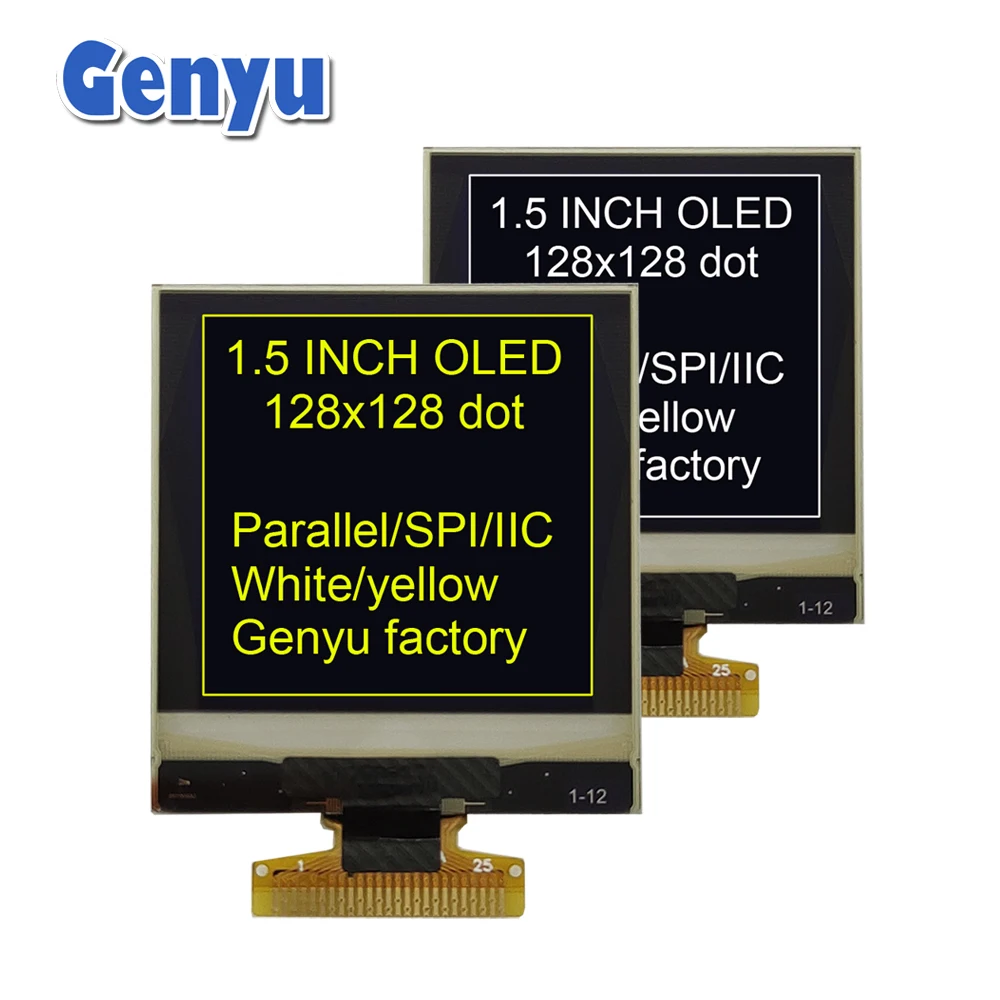 1.5 inch OLED Screen 128x128 OLED Panel White Yellow 25Pin SPI IIC/I2C Interface SSD1327 128x128 1.5 Square OLED Display