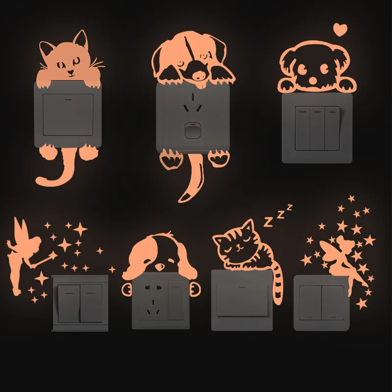 Home Decor Kids Room Decoration Sticker Fairy Moon Star Luminous Lights glow in dark Switch Sticker Glow Wall Stickers