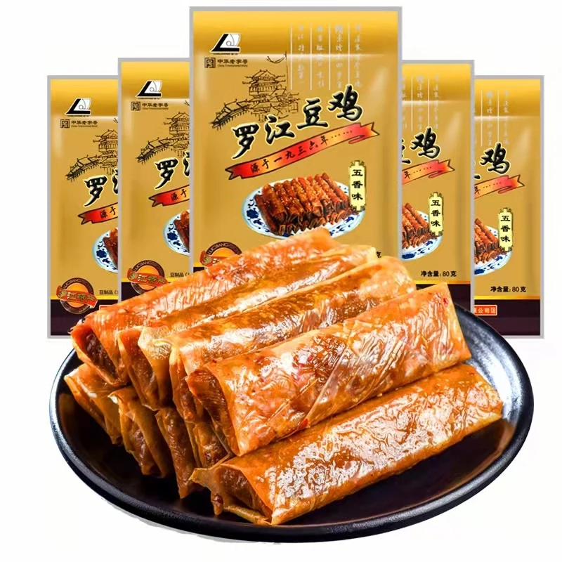 LuoJiangdou цыпленок 80 г Sichuan Deyang специальные Doupi Roll вегетарианские пряные фасоли продукты снэки для отдыха