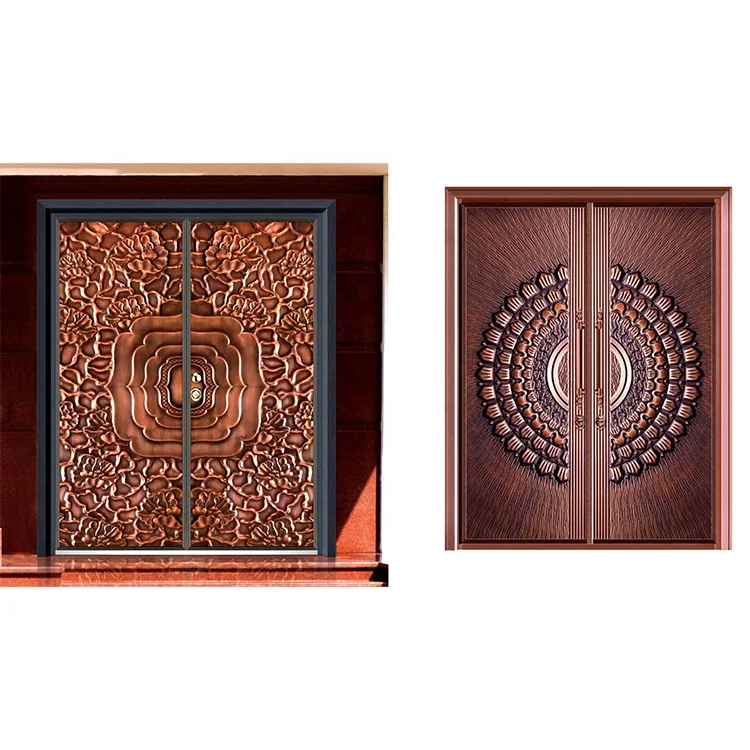 Luxury Embossed Customized Size Sun-protected Bronze Double Classic Steel Door for Houses