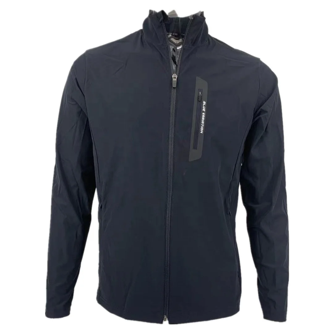 Повседневная спортивная мужская куртка с высоким воротником на молнии, мужская куртка из 75% нейлона, 25% спандекса с принтом на молнии