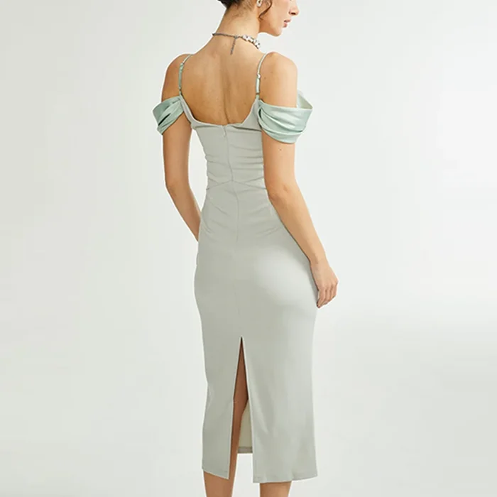 New Arrivals High Quality Fashion Female Elegant Evening Dresses Spaghetti Strap Hollow Out Sequin Circle Satin Party Dresses