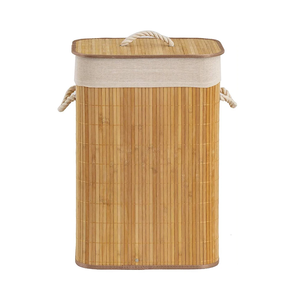Custom Foldable Laundry Hamper Bamboo Storage Laundry Basket With Lid
