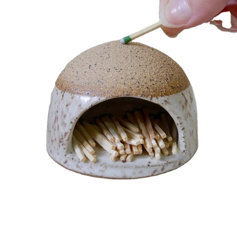 Handmade  ceramic match holder with striker custom match bottle